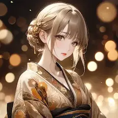 黄金の光に輝く着物少女