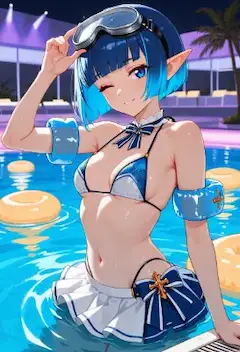 月夜のプールで微笑む水辺の妖精