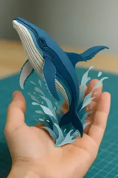 手のひらから飛び立つ青いクジラ