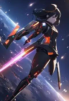 宇宙を駆け抜けるピンクの剣閃
