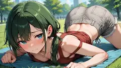 公園に輝く緑の髪