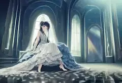 ドレス姿で座っている娘