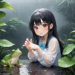 雨の森で出会った小さな友達
