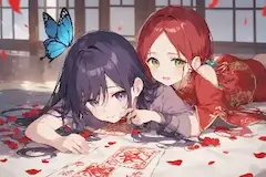 紅い花びらと福を呼ぶ二人の時間
