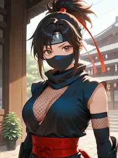 古寺を背にした女忍者