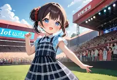 チェックのドレスのアイドル