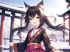 雪の和風猫耳少女