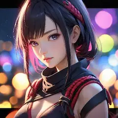 ネオンに浮かぶ黒髪の美女