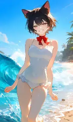 波打ち際の猫