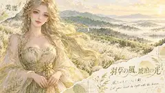 風に舞う琥珀の髪、朝霧の野に立つ少女
