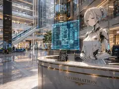 未来のモールで微笑む銀の案内人