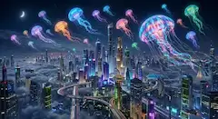 ５年に一度惑星ニドラスの海に帰る宇宙電気クラゲの大群。