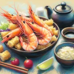 お昼の食事(エビ丼)