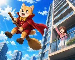 柴犬の魔法使い、異世界の街へ飛び立つ