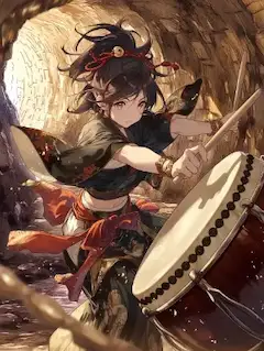 洞窟の響き、太鼓戦士。