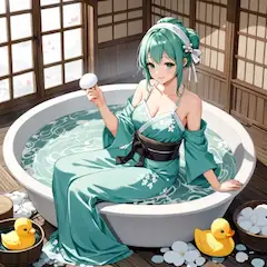 湯けむりの緑髪美女