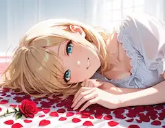 バラの花びらに包まれた微笑み