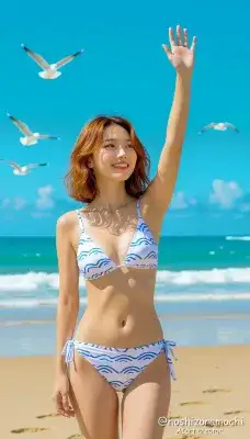 ビーチで、友達に手を振るサマージェスチャー - Summer gesture of waving to friends on the beach