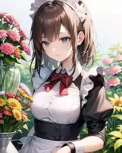 お花の手入れをするメイドさん