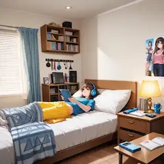 ベッドでリラックスする少女