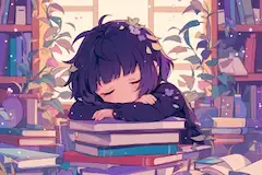 本の整理中に寝ちゃった子