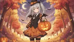 月夜の森で微笑むハロウィン少女
