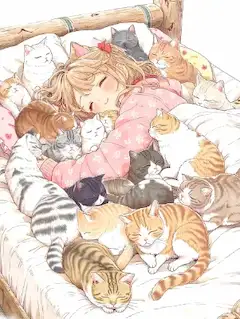 猫たちに囲まれた甘い眠り。
