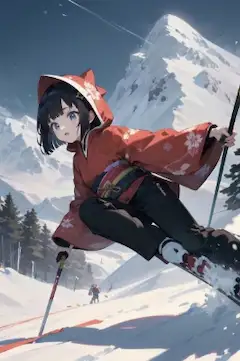 スキーをする雪ん子