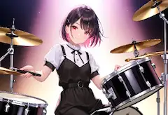 ピンクヘアの少女と情熱のドラムビート