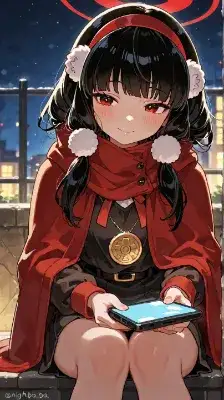 冬の夜の黒髪少女