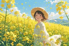 菜の花畑で微笑む少女の冒険