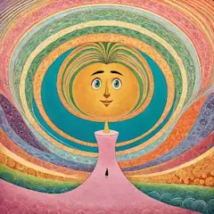 虹の渦に微笑む太陽