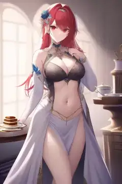 パンケーキと赤髪の女の子です