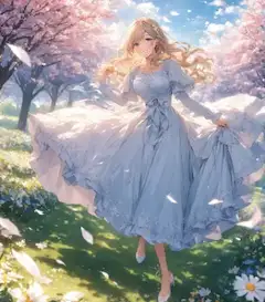 春風に　たなびく裾の　花の色　うつろふ夢に　君もまどろむ
