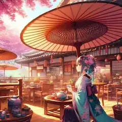 傘付きのテラス席