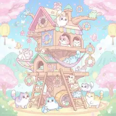 桜のツリーハウスで猫たちの春祭り