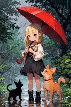 雨の散歩中に