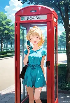 電話ボックスと笑顔の少女