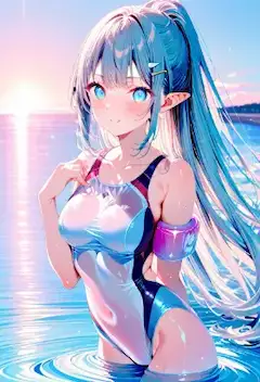 海辺のエルフ少女の夕暮れの約束