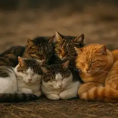 猫たちの絆、夕暮れの安らぎ
