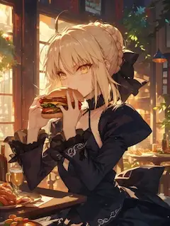 ハンバーガーを食べるアルトリアオルタちゃん
