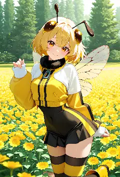 花畑に舞うミツバチ少女の夏