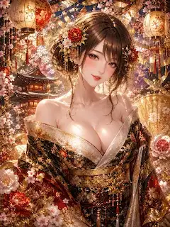桜灯りに輝く美麗な装い