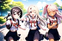 学校に通学する3人!🎒