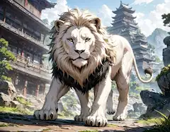 古寺を護る白獅子
