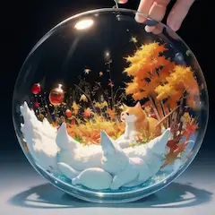 球体の中の秋田犬