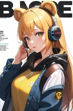 クマさん × ヘッドフォン【雑誌風アート】