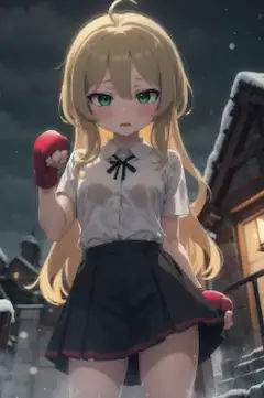 シスターちゃんのトレーニング現場を見てしまっ、教会関係者に迫る、暗黒面につっこんでるシスターちゃんのグローブ装着状態。