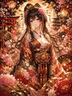 月下の華麗なる着物美人