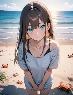 Tシャツの下に水着きている